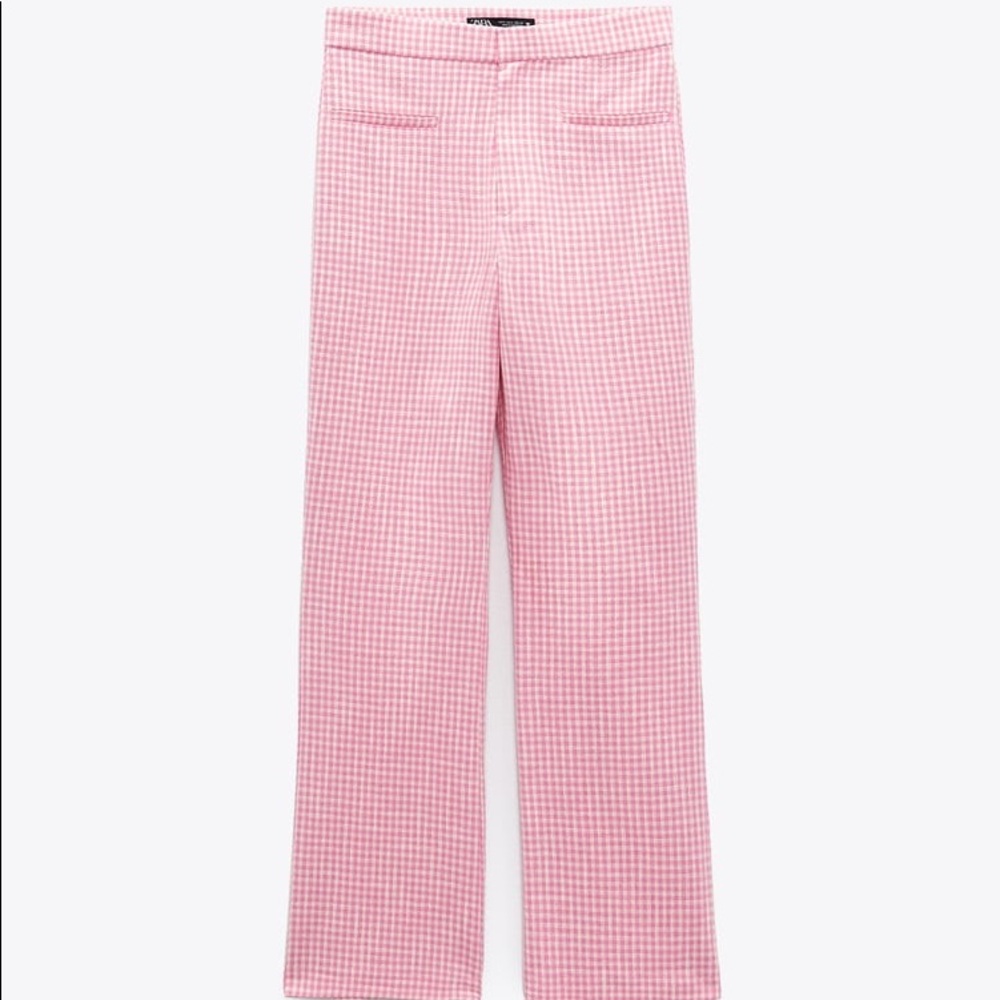 Zara Pink Gingham High-Rise Flared Pants - Picture 5 of 9